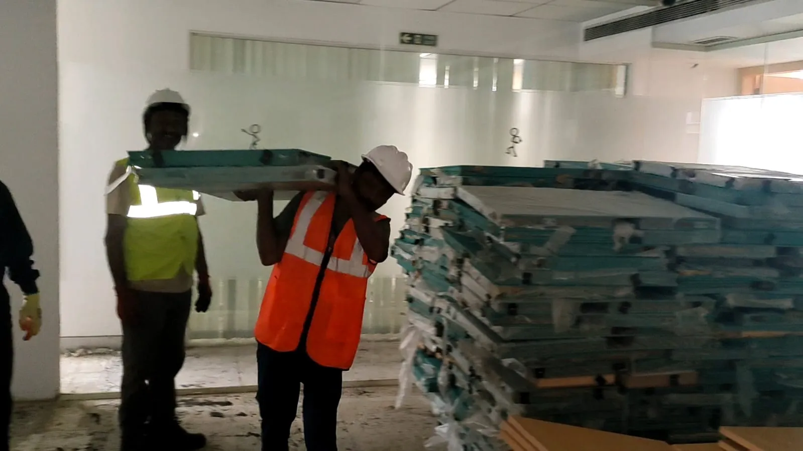 Dismantled wiring networks sorted clearly for an office shifting services Taramani project.